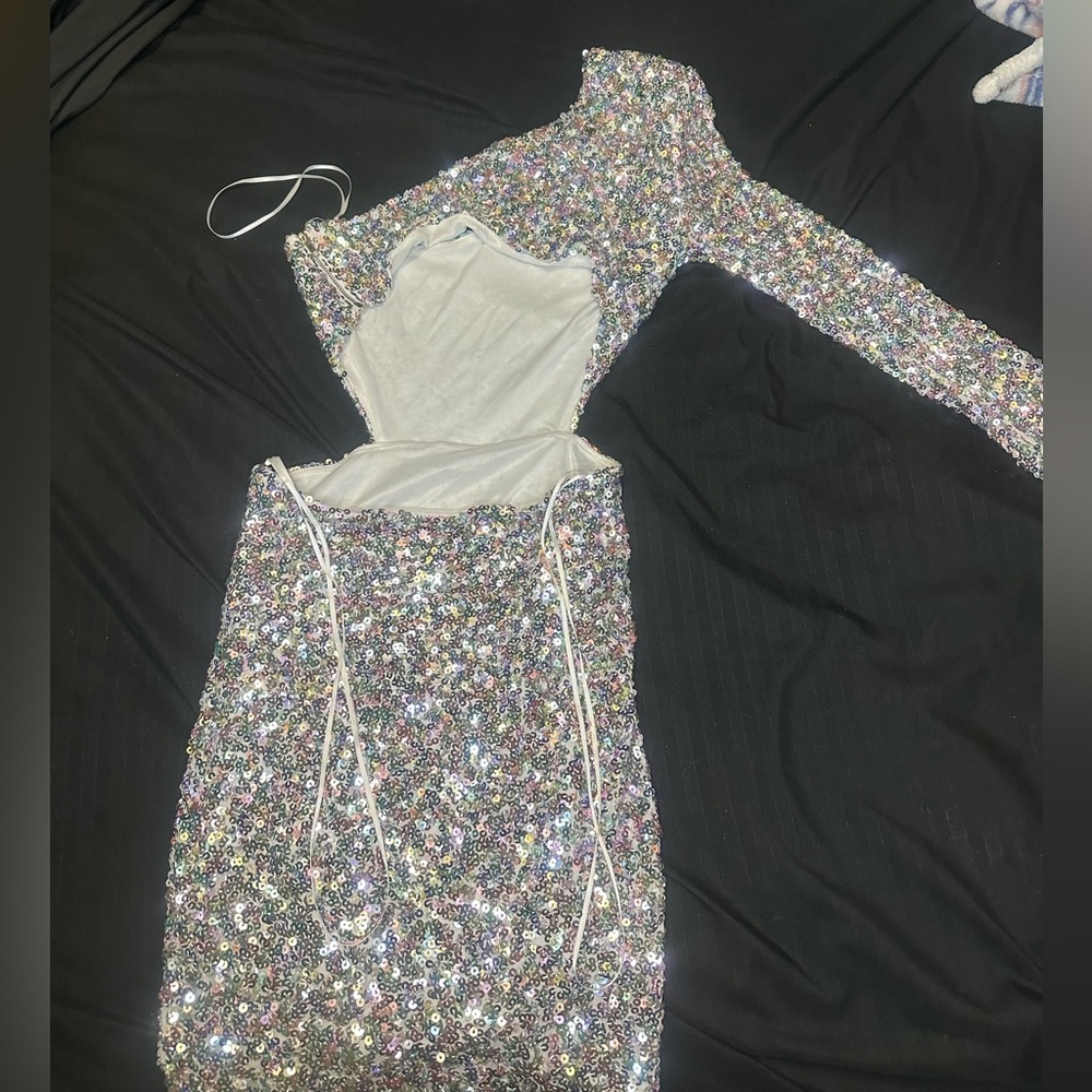 More Time To Shine Mini Dress - Silver View 3
